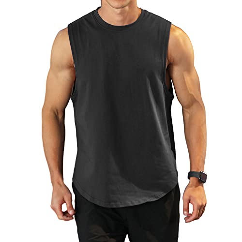 Herren Workout Bodybuilding Tanktops Athletisches Training Gym Shirts Weste Baumwolle abgeschnittenes ärmelloses Muskel-T-Shirt 03 Schwarz 2XL von Rane Sports