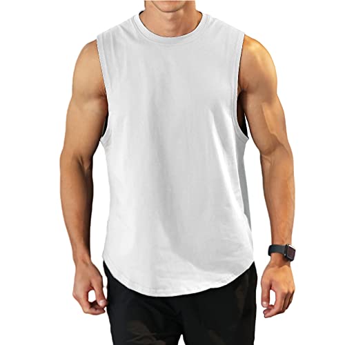 Herren Workout Bodybuilding Tanktops Athletisches Training Gym Shirts Weste Baumwolle abgeschnittenes ärmelloses Muskel-T-Shirt 03 Weiß L von Rane Sports