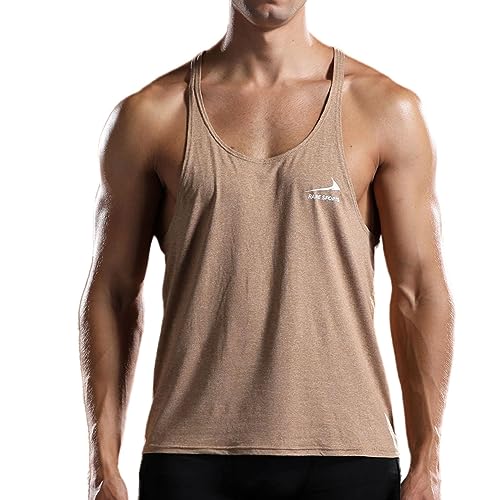 Rane Sports Herren Bodybuilding Athletic Workout Tank Top Y Back Fitness Tank ärmelloses Gym-Weste Khaki M von Rane Sports