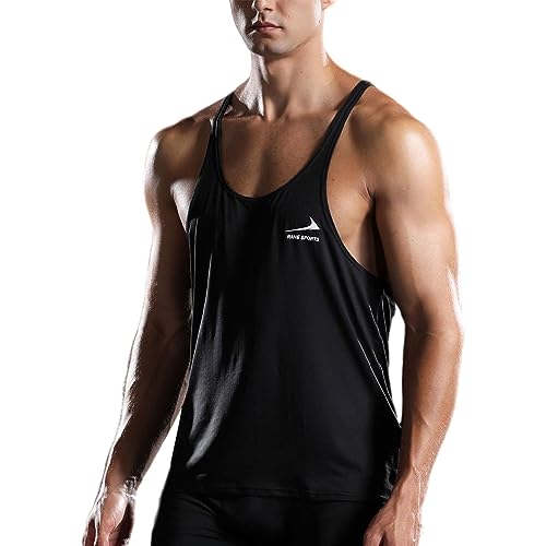 Rane Sports Herren Bodybuilding Athletic Workout Tank Top Y Back Fitness Tank ärmelloses Gym-Weste Schwarz 2XL von Rane Sports