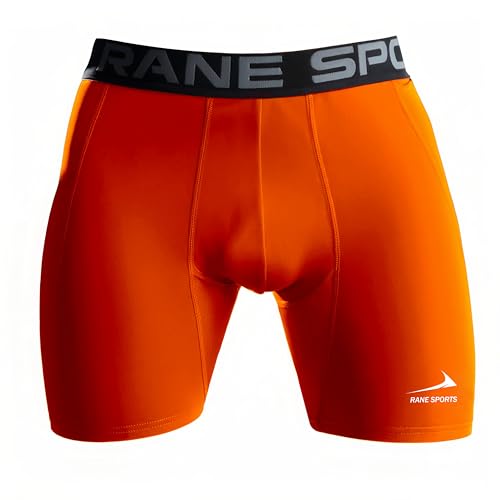 Rane Sports Herren Funktion Kompression Shorts, Schnelltrocknendes Baselayer Unterhose Tights Kurz, Atmungsaktive Laufhose mit Seitentaschen Tights Fluoreszierendes Orange L von Rane Sports
