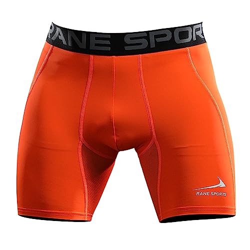 Rane Sports Herren Funktion Kompression Shorts, Schnelltrocknendes Baselayer Unterhose Tights Kurz, Atmungsaktive Laufhose mit Seitentaschen Tights Fluoreszierendes Orange XL von Rane Sports