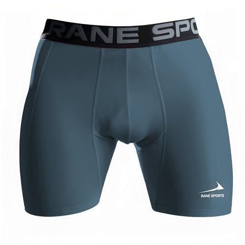 Rane Sports Herren Funktion Kompression Shorts, Schnelltrocknendes Baselayer Unterhose Tights Kurz, Atmungsaktive Laufhose mit Seitentaschen Tights Graublau M von Rane Sports