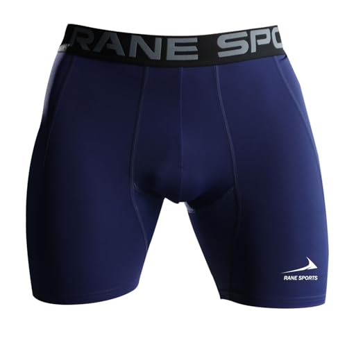 Rane Sports Herren Funktion Kompression Shorts, Schnelltrocknendes Baselayer Unterhose Tights Kurz, Atmungsaktive Laufhose mit Seitentaschen Tights Navy blau L von Rane Sports