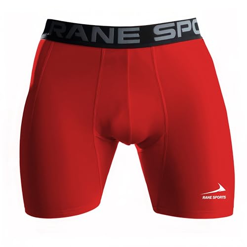 Rane Sports Herren Funktion Kompression Shorts, Schnelltrocknendes Baselayer Unterhose Tights Kurz, Atmungsaktive Laufhose mit Seitentaschen Tights Rot XL von Rane Sports