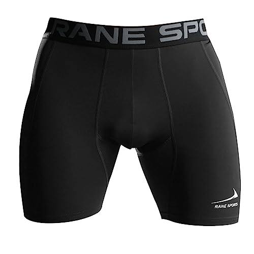 Rane Sports Herren Funktion Kompression Shorts, Schnelltrocknendes Baselayer Unterhose Tights Kurz, Atmungsaktive Laufhose mit Seitentaschen Tights Schwarz 2XL von Rane Sports