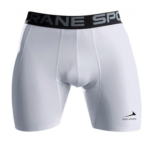 Rane Sports Herren Funktion Kompression Shorts, Schnelltrocknendes Baselayer Unterhose Tights Kurz, Atmungsaktive Laufhose mit Seitentaschen Tights Weiss 2XL von Rane Sports