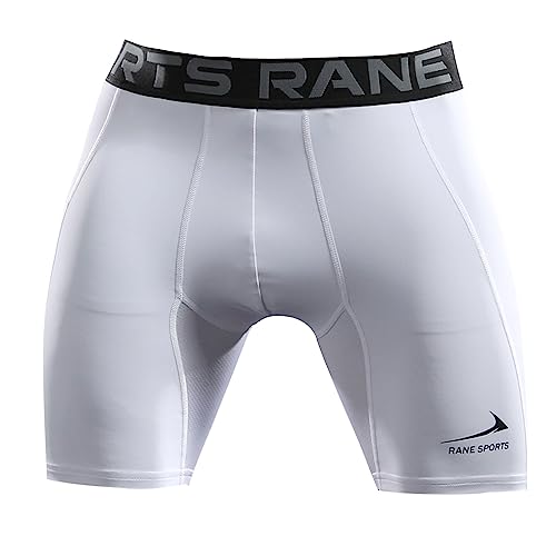 Rane Sports Herren Funktion Kompression Shorts, Schnelltrocknendes Baselayer Unterhose Tights Kurz, Atmungsaktive Laufhose mit Seitentaschen Tights Weiss L von Rane Sports