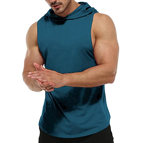 Rane Sports Herren Tank Top Ärmelloser Workout Sport Fitness Hoodie Muskelshirt für Gym Training Pfau blau 2XL von Rane Sports