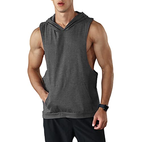 Rane Sports Herren Workout Ärmellose Tank Tops mit Kapuze Athletisches Sport Fitness Hoodie Muskelshirt für Gym Training 01 Grau XL von Rane Sports