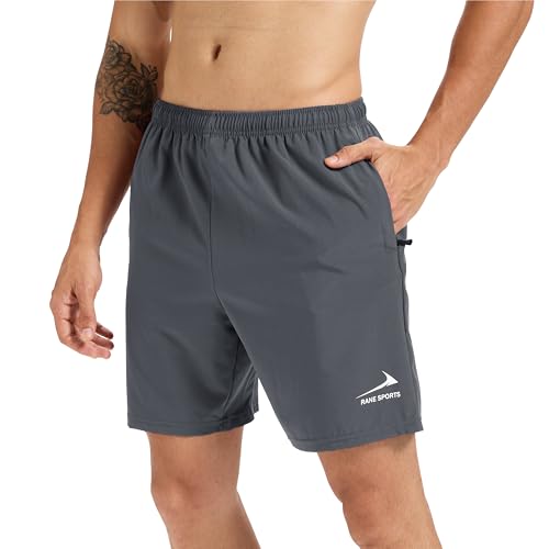Herren-Workout-Shorts 7 Zoll für Fitnessstudio Training athletisch kurz schnell trocknend Outdoor-Laufshorts mit Reißverschlusstaschen Grau L von Rane Sports