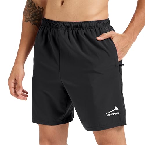Herren-Workout-Shorts 7 Zoll für Fitnessstudio Training athletisch kurz schnell trocknend Outdoor-Laufshorts mit Reißverschlusstaschen Schwarz 2XL von Rane Sports