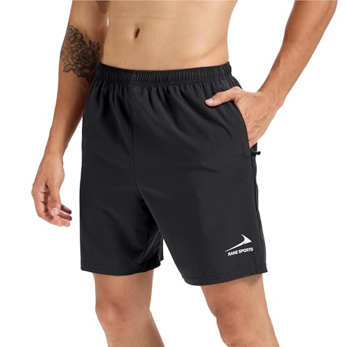 Herren-Workout-Shorts 7 Zoll für Fitnessstudio Training athletisch kurz schnell trocknend Outdoor-Laufshorts mit Reißverschlusstaschen Schwarz XL von Rane Sports
