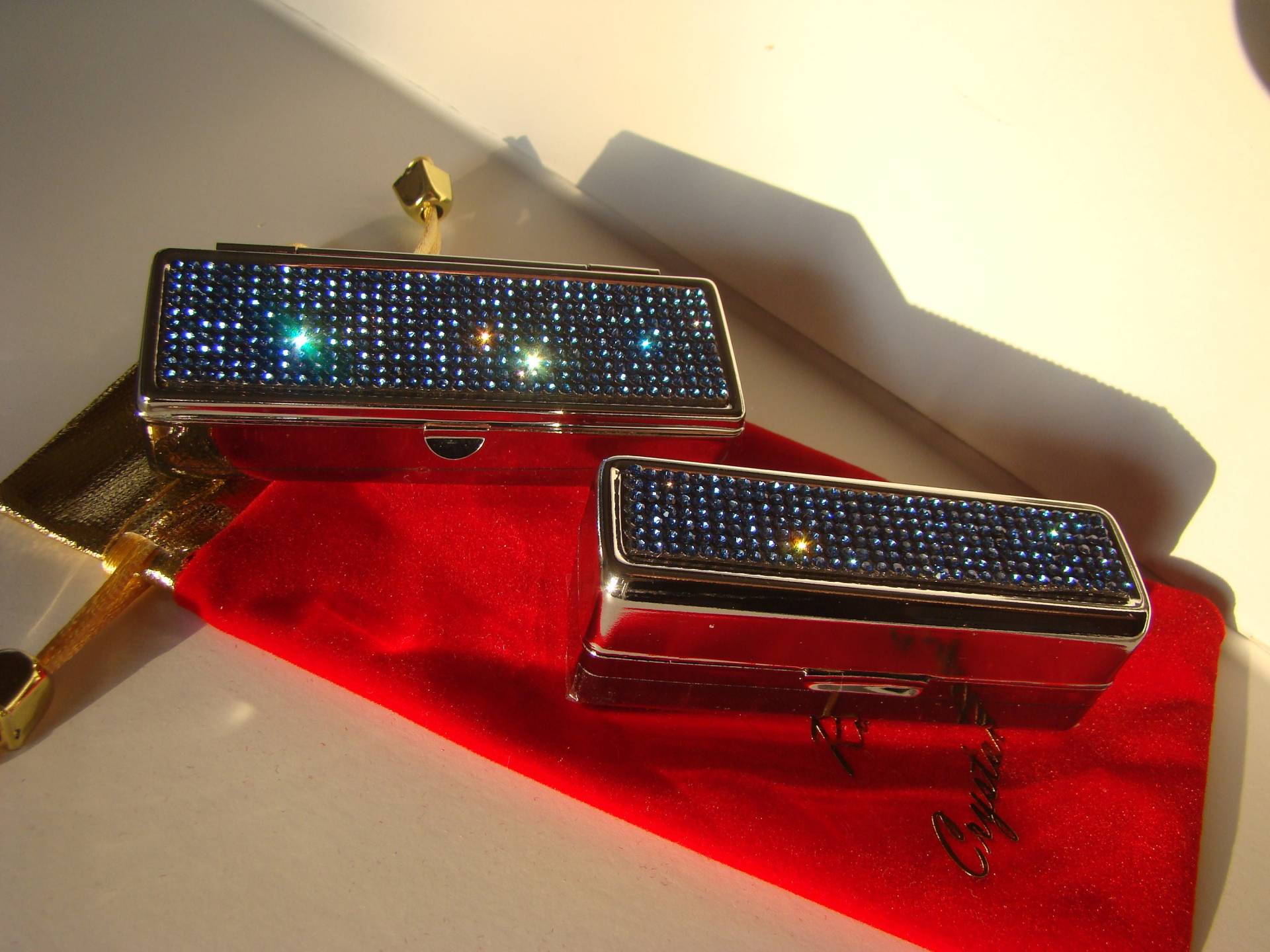 Funkelnder Saphirkristall|Bling Lippenstift Etui Mit Spiegel - Elegantes Strass Samttasche Funkelnder Saphirkristall|Bling Lippenstift Etui Mit Spiegel - Elegantes Strass Samttasche von RangseeCrystalCases