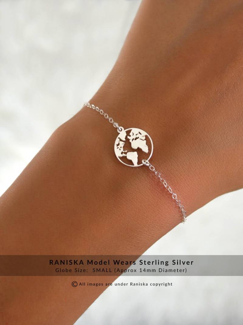 Jet Sterling Silber Welt Karte Armband Globus Reise Schmuck Geschenk Fernweh, Erde Abschlussgeschenk von RaniskaByRani