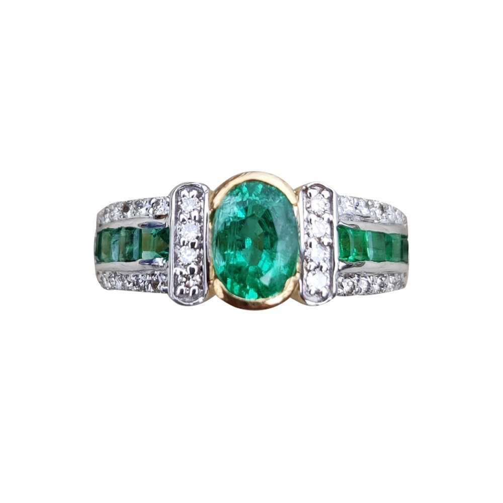 18 Karat Gelbgold 1, 50 Smaragd Und 0, 31 Diamantring | K/Si Für Hochzeiten Verlobungen von RanjanaJewels
