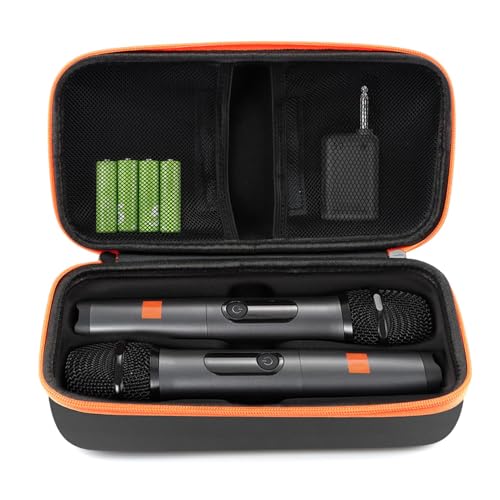 Kabellose Mikrofonhülle, tragbare Dual-Mikrofon-Aufbewahrungsbox für Singen oder Karaoke, Mikrofon-Reise-Organizer für Empfänger, Adapter, AA-Batterien (Stil: Klettverschluss) von Ranjaner