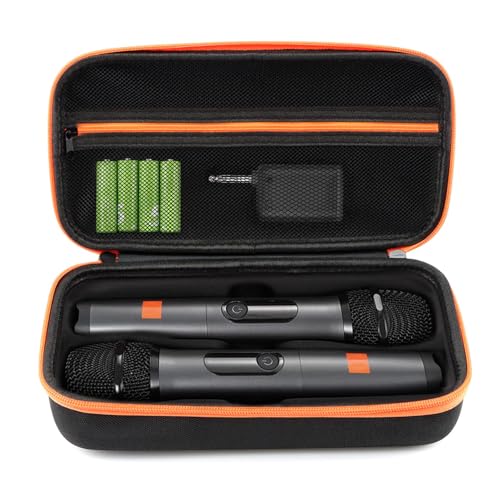 Kabellose Mikrofonhülle, tragbare Dual-Mikrofon-Aufbewahrungsbox für Singen oder Karaoke, Mikrofon-Reise-Organizer für Empfänger, Adapter, AA-Batterien (Stil: Reißverschluss) von Ranjaner