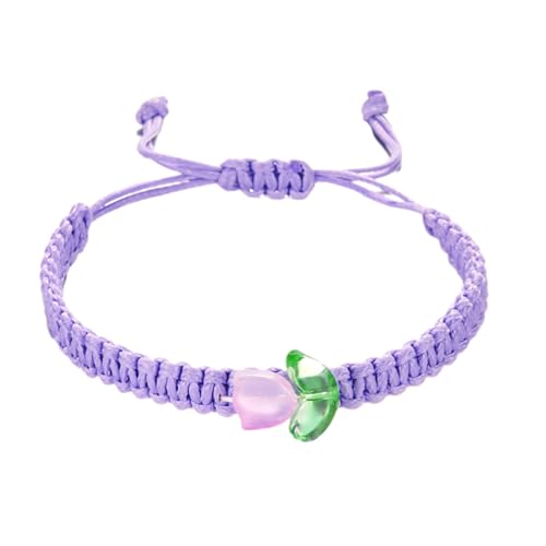 Ranley Tulpen-String-Armbänder, String Flower Tulpe Gewebte Armbänder, Schnurarmband Blumenarmband, Verstellbares Handgefertigtes Boho-Armband, Geflochtene Freundschaftsarmbänder von Ranley