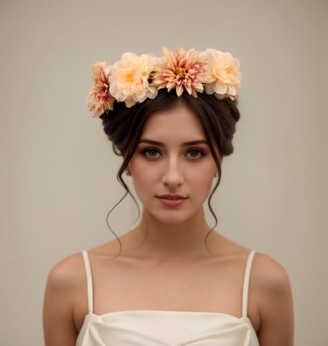 Rannyrena Blumen-Stirnband für Damen, Boho, künstliche Blumenkronen, Brautschmuck, Hochzeit, Haarkränze, Cosplay, Festivals, Abschlussball, Foto-Requisiten (gelb, verstellbar) von Rannyrena