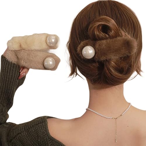 Rannyrena Große Kunstfell-Haarspangen für Damen, große Haarklammern für dickes Haar, niedlich, flauschig, Plüsch-Haarspangen, starker Halt, rutschfestes Haar-Zubehör (3 Stück) von Rannyrena