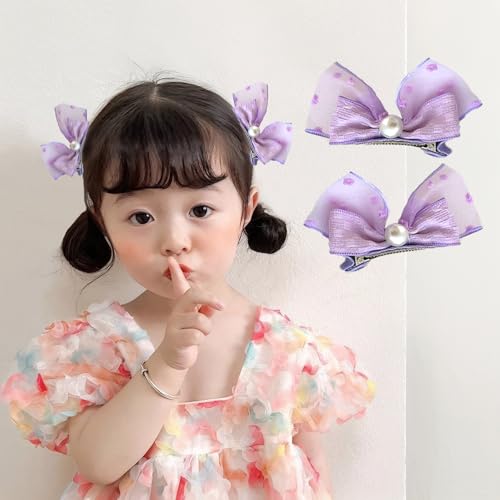 Rannyrena Süße Spitzen-Perlen-Haarschleifen für Mädchen, niedliche Spitzenschleife, Krokodilklemme, Haarspangen, Hochzeit, Geburtstag, Haarschmuck für Säuglinge, Kleinkinder, Kinder (lila) von Rannyrena