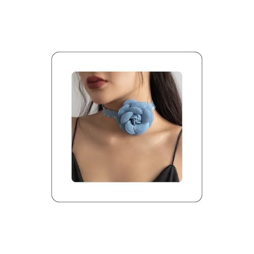 Rannyrena Vintage Blue Denim Flower Choker Halskette Floral Armband Künstliche Blume Kragen Halskette Handgelenk Band Elegante Damen Accessoires (14.0 cm) von Rannyrena