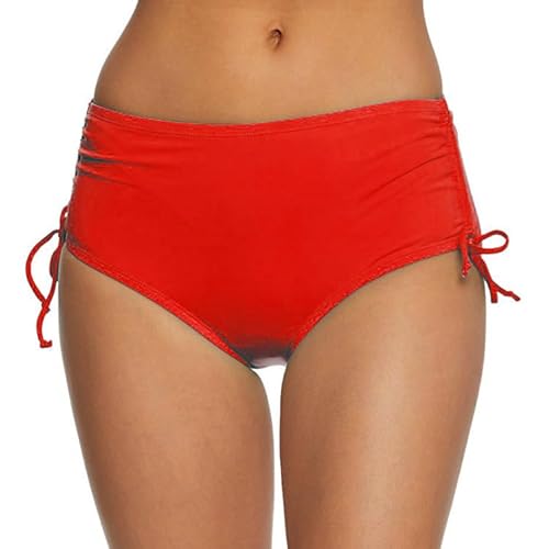 Bikini Unterteil Damen Sommer Sexy Bikini Hose Hoch Geschnitten Badehose für Strand Schwimmbad Beach Bottom Rot Bikinihose mit Raffung Schnüre XL Bikini Unterteil Damen Sommer Sexy Bikini Hose Hoch Geschnitten Badehose für Strand Schwimmbad Beach Bottom Rot Bikinihose mit Raffung Schnüre XL von Ranphee