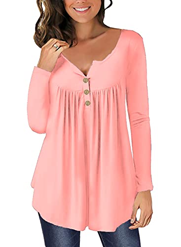 Pinkes Langarm Tshirt Damen Baumwolle Elegant Herbst Kleidung Modische Schicke Lässiges Frauen Langärmliges Oberteile T-Shirt von Ranphee