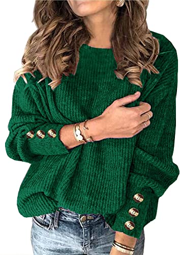 Damen Grüner Langarm Pullover Herbst Winter Pulli Ausgefallener Rundhals Strickpullover Warmer Fledermausärmel Sweater S von Ranphee