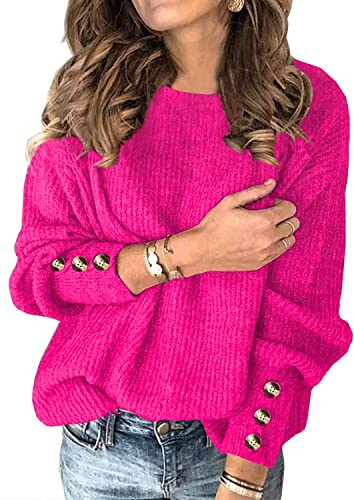 Damen Rosa Langarm Pullover Herbst Winter Pulli Ausgefallener Rundhals Strickpullover Warmer Fledermausärmel Sweater S von Ranphee