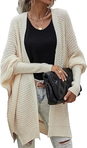 Damen Pullover Gestrickt Herbst und Winter Batwing Strickjacke Oberteile Langarm in Knöpfe Pullover Cardigan Wrap Slouchy Chic Trend Decontracting Mode Pullover Jacke Beige L von Ranphee