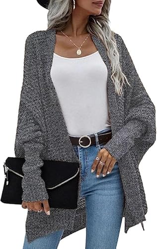 Damen Pullover Gestrickt Herbst und Winter Batwing Strickjacke Oberteile Langarm in Knöpfe Pullover Cardigan Wrap Slouchy Chic Trend Decontracting Mode Pullover Jacke Dunkelgrau L von Ranphee