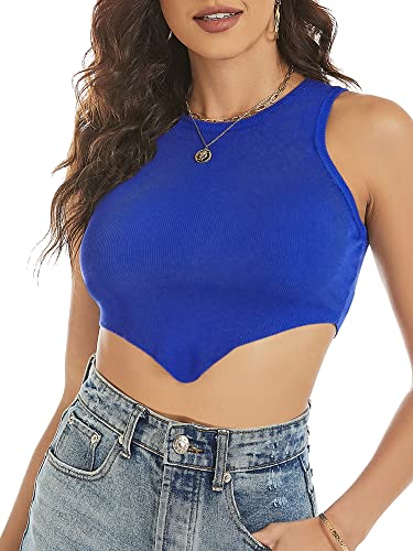 Damen Sexy Ärmellos Rundhals Corset Tank Top Cropshirt Schmal T-Shirts Bauchfrei Sommershirt Hellblau S von Ranphee