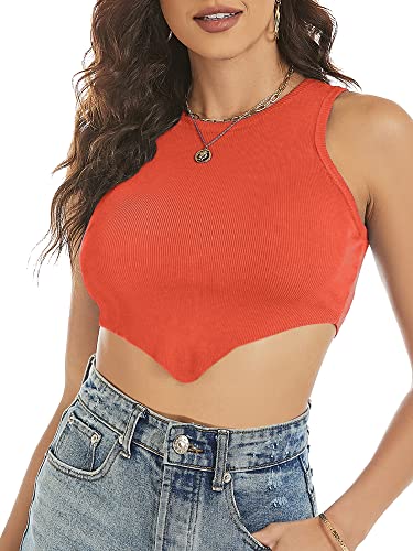 Damen Sexy Ärmellos Rundhals Corset Tank Top Cropshirt Schmal T-Shirts Bauchfrei Sommershirt Orange S von Ranphee