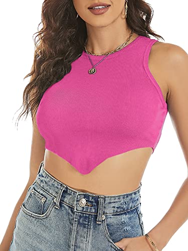 Damen Sexy Ärmellos Rundhals Corset Tank Top Cropshirt Schmal T-Shirts Bauchfrei Sommershirt Rose S von Ranphee