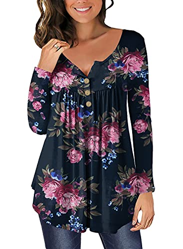 Elegantes Oberteile Damen Herbst Kleidung Große Größen Modische Schicke Lässiges Frauen Blumenmuster Langärmliges Tunika Shirt Tshirt von Ranphee