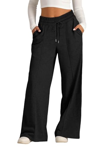 Jogginghose Damen Schwarze Lang Baggy Baumwolle Kordel Jogginghosen Weites Bein Elegant Hosen 2025 Herbst Outdoor Sporthose Freizeithose mit Taschen Joggpants von Ranphee