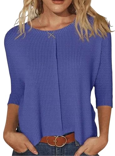 Ranphee Ausgefallene Blau Tshirt Damen Baumwolle Oversized Oberteile Herbst Elegant Halbarm Fledermausärmel Langarmshirt von Ranphee