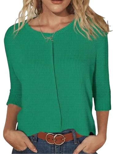 Elegante Oberteile Damen Kleidung Herbst Grünes Schicke 3/4 Arm Fledermausärmel T-Shirt Damenbekleidung Langarmshirt von Ranphee