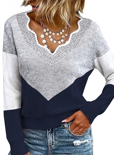 Ranphee Pullover Damen Herbst Elegant 2024 Strick Kuschelpullover V Ausschnitt Langarm Leichter Dünne Frauen Pulli von Ranphee