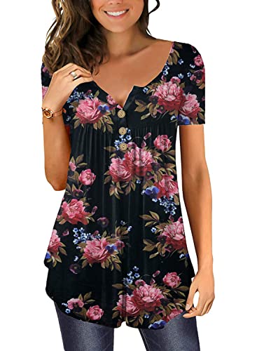 Damen Oberteile Elegant Frühling Tunika Große Größen Kleidung 2025 Modische Schicke Lässiges Frauen Cute Basic Kurzarm Tshirt Henley Shirt von Ranphee