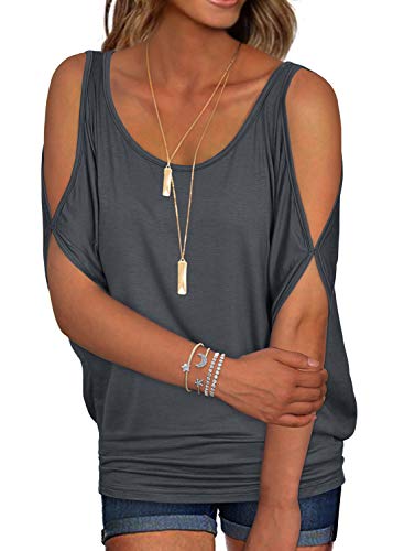 Tshirt Damen Sommer Baumwolle 2024 Locker bigshirts Oberteile Elegant Krau Shirt Oberteile T-Shirts für Damen Kurz S von Ranphee