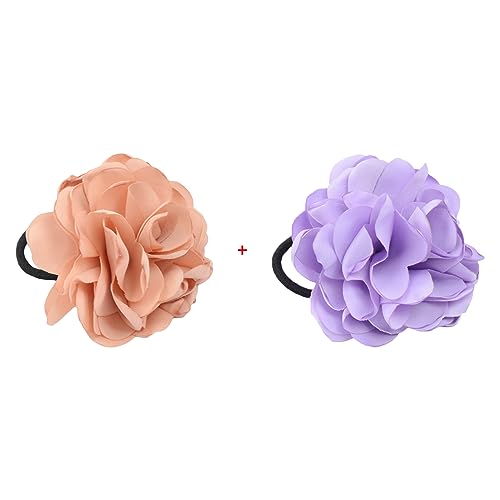 2 Pcs Handgemachte Große Blume Haar Pferdeschwanz Halter Elastische Dehnbare Haargummis Für Frauen Party Frisuren Dekoration Dehnbare Haargummis von Ranuw