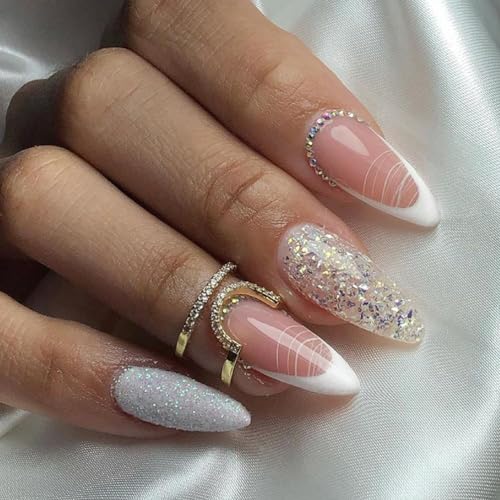 24 Stück/Beutel Nagelspitzen Pink Quadratischer Sarg Künstliche Nägel Glitzer Künstliche Nägel Maniküre Salon Nail Art Tools Für Frauen Mädchen Kurzes Aufdrücken Der Nägel Glitzerdesign Glossys von Ranuw