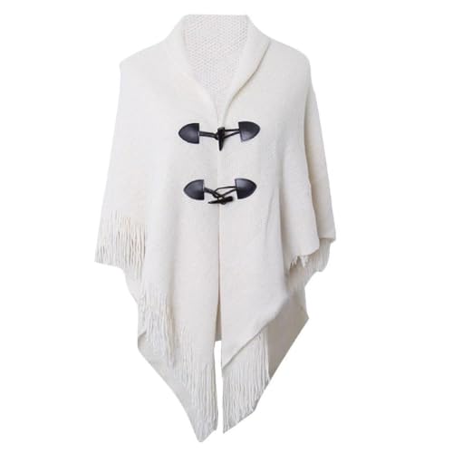 Damen Schal Wickelponcho Ruana Cape Cardigan Pullover Offener Umhang Schal Wickelponcho Mit Knopf Winter Poncho Umhang Schal Schal Wickelponcho Ruana Cape Vorne Offen von Ranuw