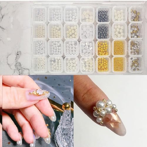 Exquisite 28-Gitter Nail Art Metallkugeln Stahlperlen Für Shell Nail Art Dekorationen Schmuck DIY Geschenk Für Kinder Frauen Nail Steel Beads 28-Grid Nail Handytasche Ornament Für DIY von Ranuw