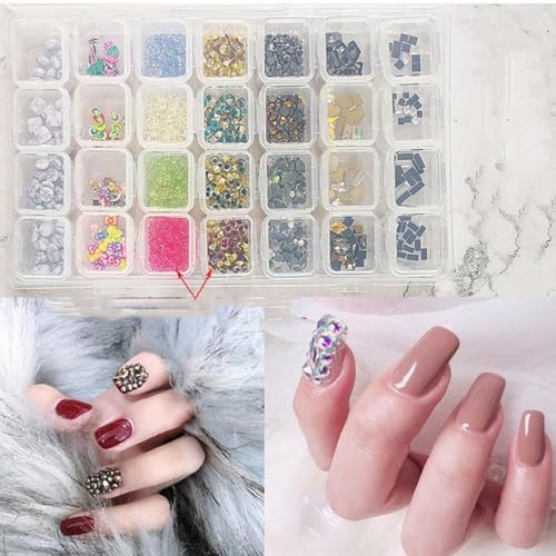 Exquisite 28-Gitter Nail Art Metallkugeln Stahlperlen Für Shell Nail Art Dekorationen Schmuck DIY Geschenk Für Kinder Frauen Nail Steel Beads 28-Grid Nail Handytasche Ornament Für DIY von Ranuw