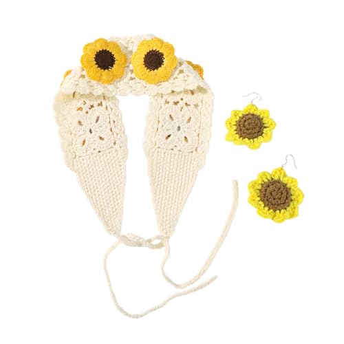 Mädchen Gehäkelte Stirnbänder Sonnenblumen Kopfbedeckung Ohrringe Haarbänder Zubehör Sonnenblumen Frühlings Haarbänder Geburtstagsparty Ohrringe Für Frauen von Ranuw
