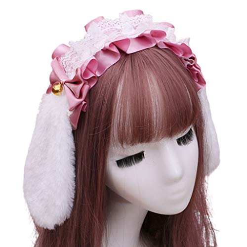 Ranuw Gothic Ohren Kopfschmuck Dienstmädchen Spitze Haarschmuck Cosplay Stirnbänder Süß Plissee Schleife Haarband Make-up Entferner Stirnband von Ranuw